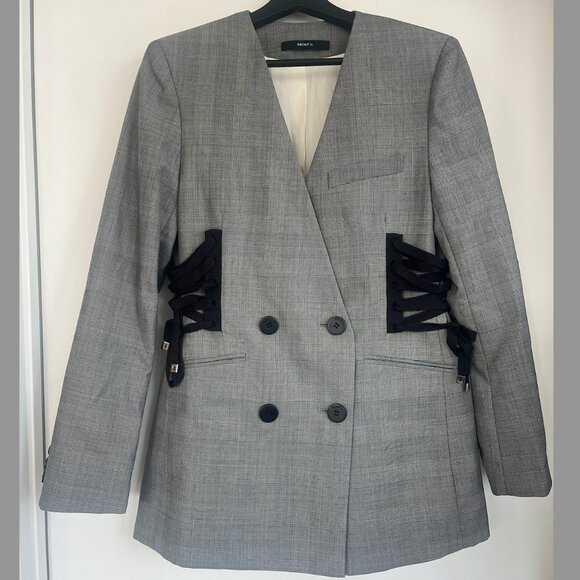 MO&Co Plaid Corset Detail Wool Blend Blazer - Picture 1 of 5